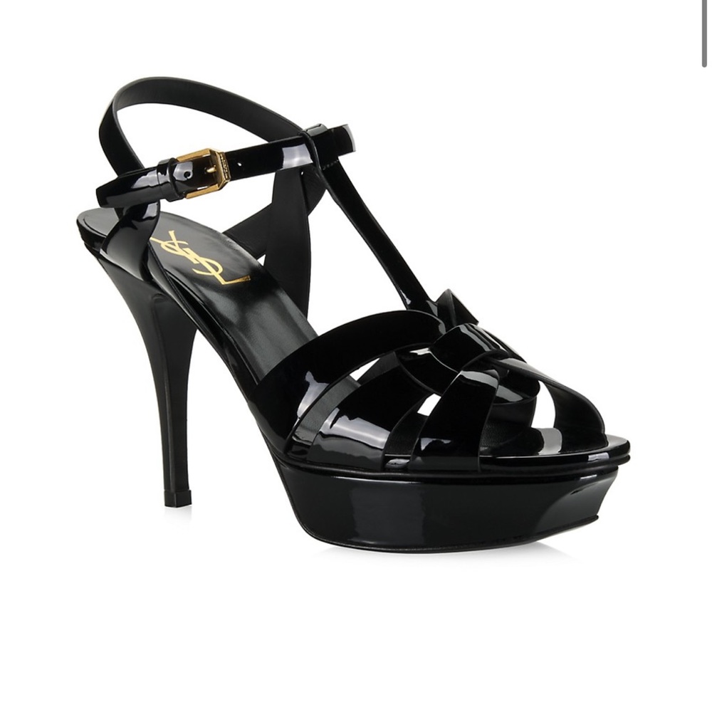 YSL Saint Laurent Tribute Patent Leather Platform Sandals